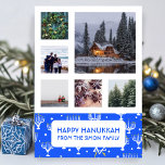 Tarjeta de vacaciones de PERSONALIZADO HANUKKAH<br><div class="desc">Personalizar esta tarjeta plana añadiendo tu propio texto y fotos en la parte delantera o trasera. Hay una rejilla delante de las fotos que facilita el uso de las fotos de tamaño que tengas y mantenerlas alineadas y en formato cuadrado. Puede eliminar la cuadrícula o cambiar los colores o el...</div>