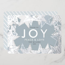 Tarjeta de vacaciones de plata JOY Frosted Snowfla