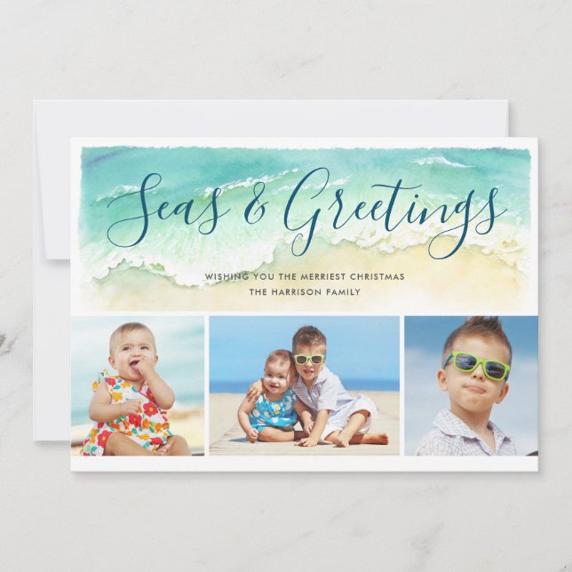 Tarjeta de vacaciones de playa de Seas y Saludos (Anverso)