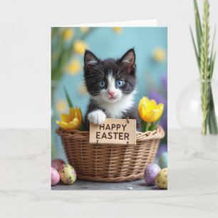Tarjeta de vacaciones de primavera de gatito lindo