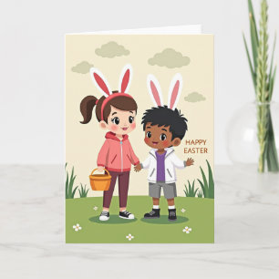 Tarjeta de vacaciones de primavera para niños feli
