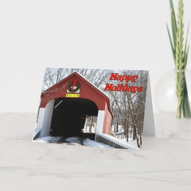 Tarjeta de vacaciones de puente cubierto festivo (Anverso)