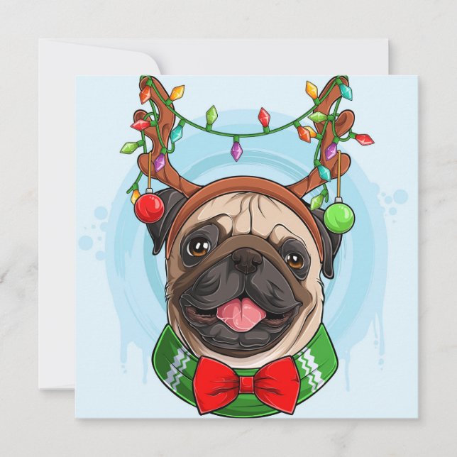 Tarjeta de vacaciones de Pug navidades (Anverso)