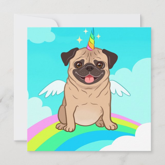 Tarjeta de vacaciones de Pug Unicornio (Anverso)