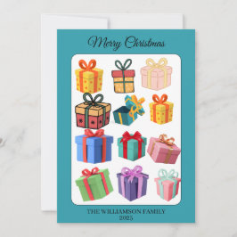 Tarjeta de vacaciones de regalos coloridos minimal