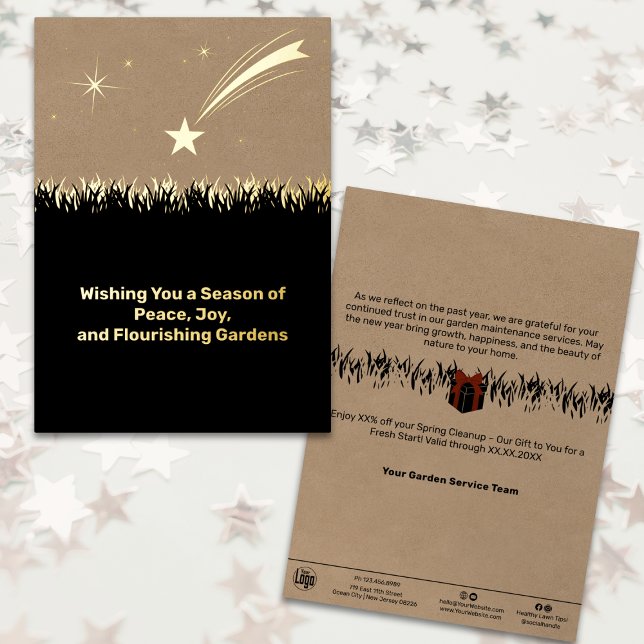Tarjeta de vacaciones de Relieve metalizado para N (Elegant Landscaping Christmas Foil Business Holiday Card - Shooting Star)
