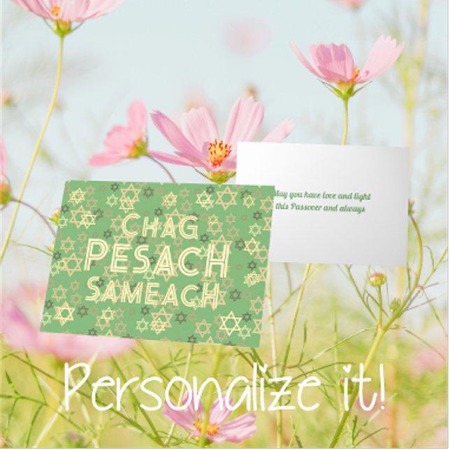 Tarjeta de vacaciones de Relieve metalizado Pesach (Beautiful gold foil lettering)