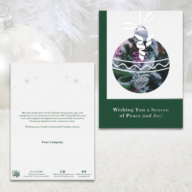Tarjeta de vacaciones de Relieve metalizado platea (Green & White Silver Foil Business Holiday Card
)