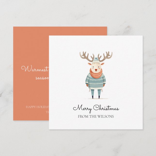 Tarjeta de vacaciones de reno escandinavo con suét (Anverso / Reverso)