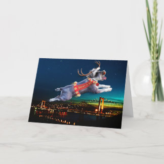 Tarjeta de vacaciones de renos Schnauzer - Puente