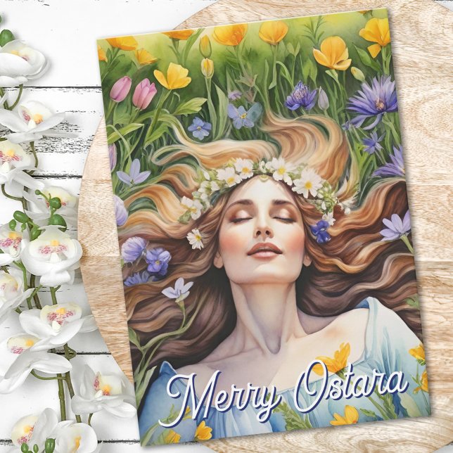 Tarjeta de vacaciones de Sabbat de Ostara Diosa Eq (Ostara Goddess Spring Equinox Sabbat Wicca Holiday Card)
