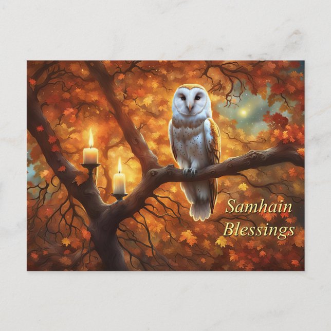 Tarjeta de vacaciones de Samhain con velas de lech (Anverso)