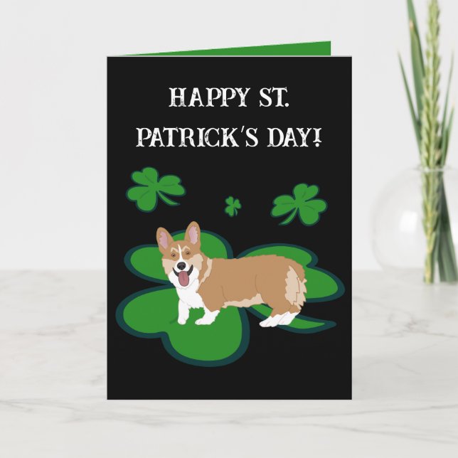 Tarjeta de vacaciones de San Patricio Corgi Pup (Anverso)