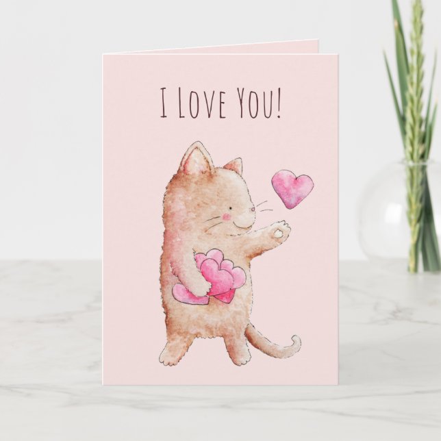 Tarjeta de vacaciones de San Valentín con gato y a (Anverso)