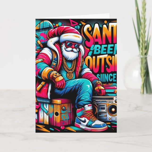 Tarjeta de vacaciones de Santa afuera (Anverso)