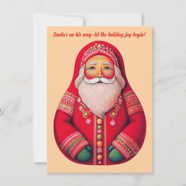 Tarjeta de vacaciones de Santa Claus de arte popul (Anverso)