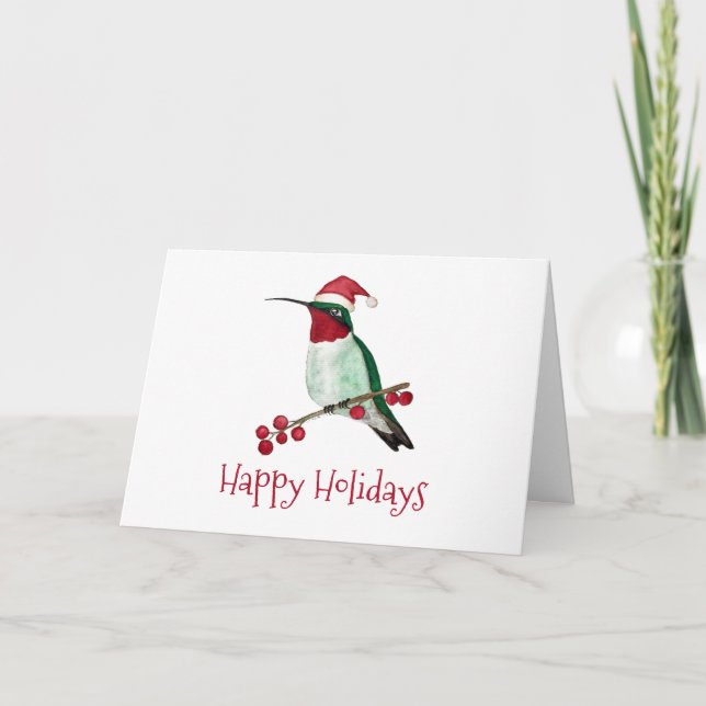 Tarjeta de vacaciones de Santa Hummingbird (Anverso)