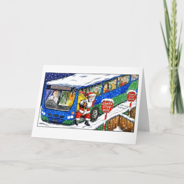 Tarjeta de vacaciones de Santa stop aquí (Anverso)