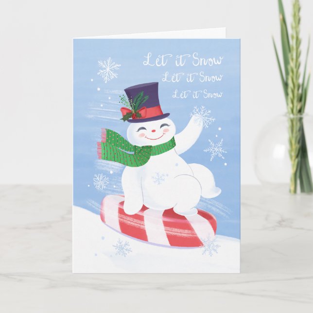 Tarjeta de vacaciones de Snowman con menta de niev (Anverso)