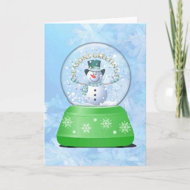 Tarjeta de vacaciones de Snowman en Globe de Nieve (Anverso)