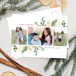 Tarjeta de vacaciones de tramas multifoto de color<br><div class="desc">Esta preciosa postal de vacaciones cuenta con hermosos marcos de acuarela botánica y el saludo "MERRY NAVIDAD". El saludo en la parte delantera es totalmente personalizable para que puedas cambiarlo a lo que quieras. El diseño es sencillo pero elegante. En la parte delantera de la tarjeta hay espacio para tres...</div>