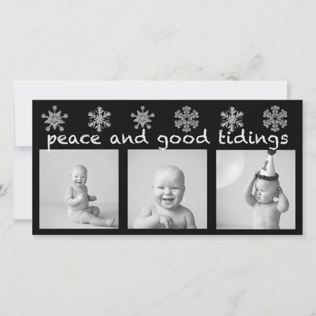 Tarjeta de vacaciones de tres fotos para Snowflake (Anverso)