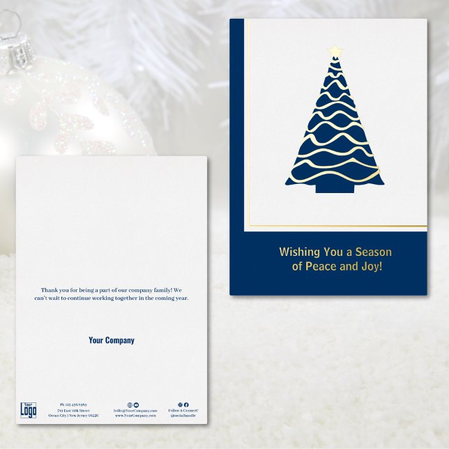 Tarjeta de vacaciones de vacaciones de Relieve met (Christmas Tree Gold Foil Business Holiday Card)