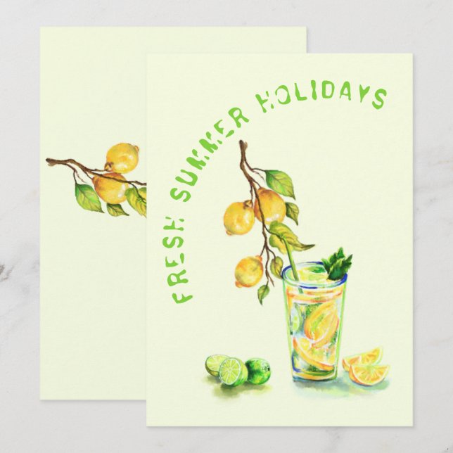 Tarjeta de vacaciones de verano bebida de jugo de  (Anverso / Reverso)