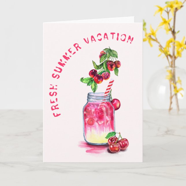 Tarjeta de vacaciones de verano bebida fresca de c (flor amarilla)