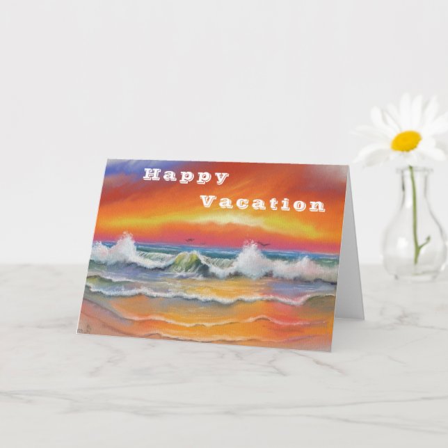 Tarjeta de vacaciones de verano con puesta de sol  (Planta pequeña)