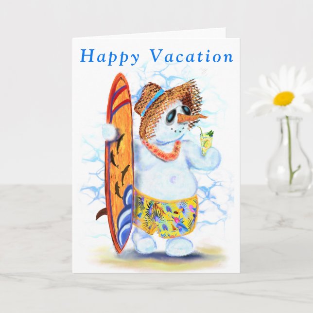 Tarjeta de vacaciones de verano de muñeco de nieve (Planta pequeña)