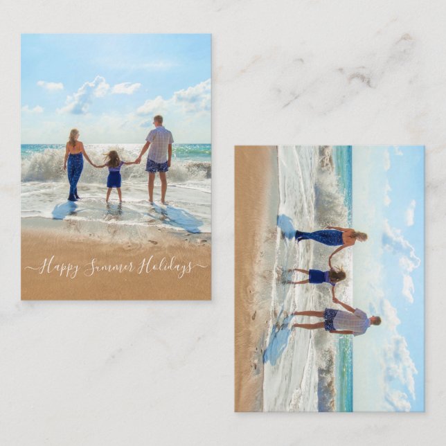 Tarjeta de vacaciones de verano feliz con foto y t (Anverso / Reverso)