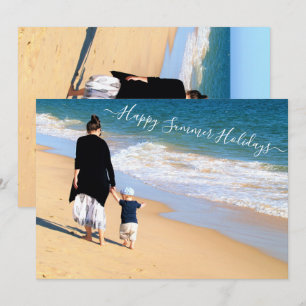 Tarjeta de vacaciones de verano feliz de foto pers