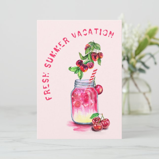 Tarjeta de vacaciones de verano para beber cerezo  (Anverso de pie)