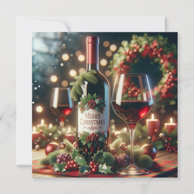 Tarjeta de vacaciones de vino para navidades (Anverso)