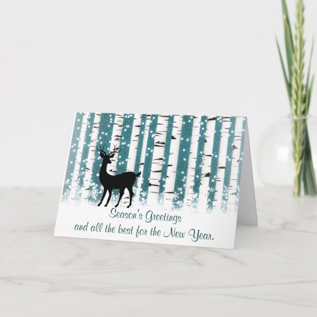 Tarjeta de vacaciones Deer and White Birches (Anverso)