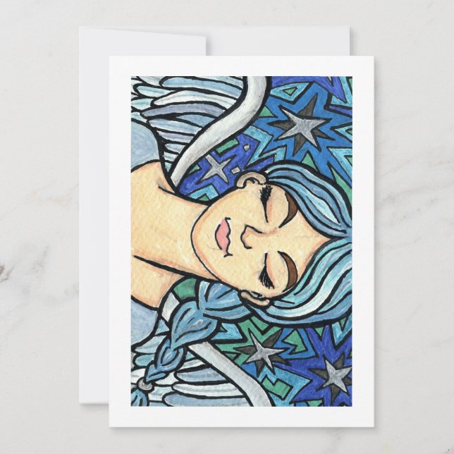 Tarjeta de vacaciones del ángel azul con los ojos  (Anverso)