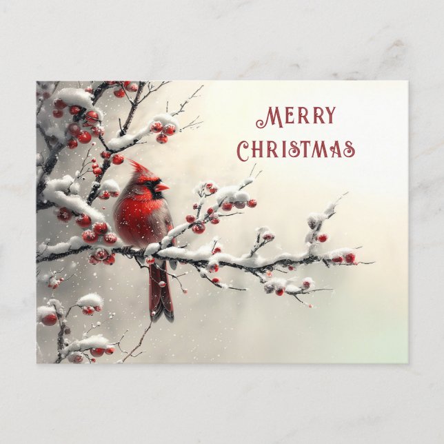 Tarjeta de vacaciones del cardenal rojo de Navidad (Anverso)
