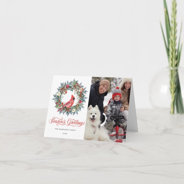 Tarjeta de vacaciones del cardenal rojo Wreath Nav (Anverso)
