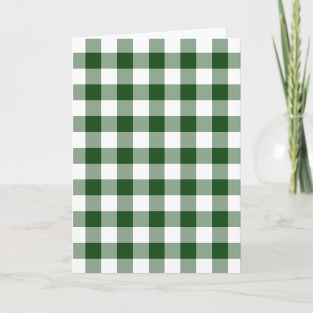 Tarjeta de vacaciones del patrón de Gingham verde  (Anverso)