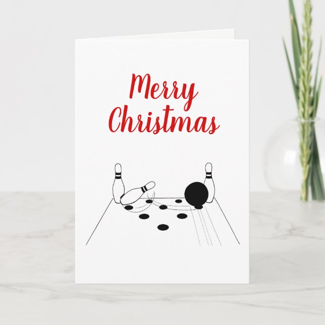 Tarjeta de vacaciones Deportes Bowling Ball y Pins (Anverso)