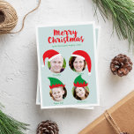Tarjeta de vacaciones divertida con fotos de cuatr<br><div class="desc">Envíe una tarjeta de vacaciones divertida y desenfadada este año que hace de sus fotos familiares el foco con cara festiva en un gorra tipo hoyo Santa y elf. Para que sus fotos encajen en el espacio que debe hacer clic en el botón azul "Personalizar It!", seleccione la foto que...</div>