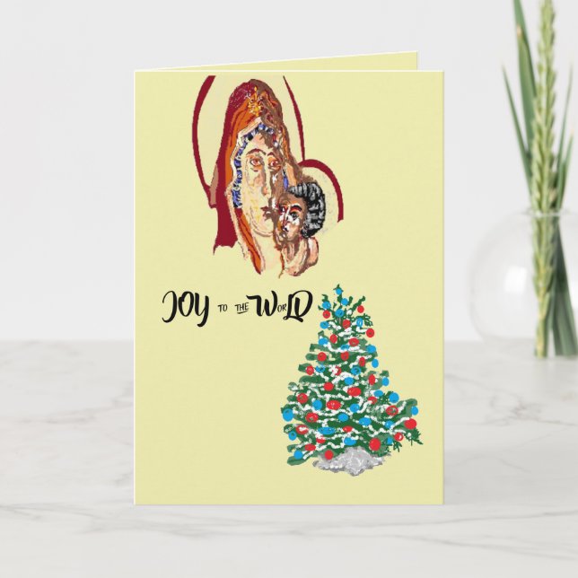 Tarjeta de vacaciones doblada: Alegría al mundo (Anverso)