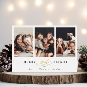Tarjeta de vacaciones dorada con foil y 3 fotos Al