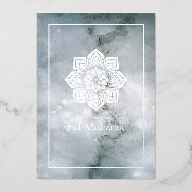 Tarjeta de vacaciones Eid Mubarak Silver Marble Re (Anverso)