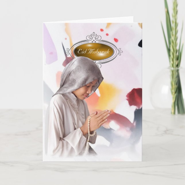 Tarjeta de vacaciones elegante de Eid Mubarak con  (Anverso)