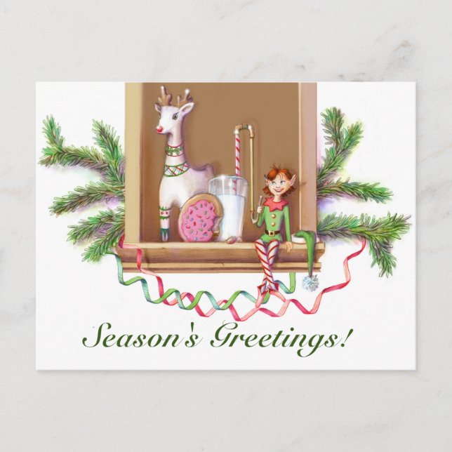 Tarjeta de vacaciones Elf para navidades (Anverso)