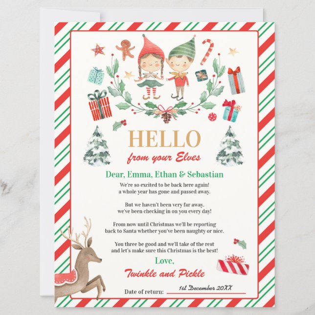 Tarjeta de vacaciones Elves Personalizadas Return  (Anverso)
