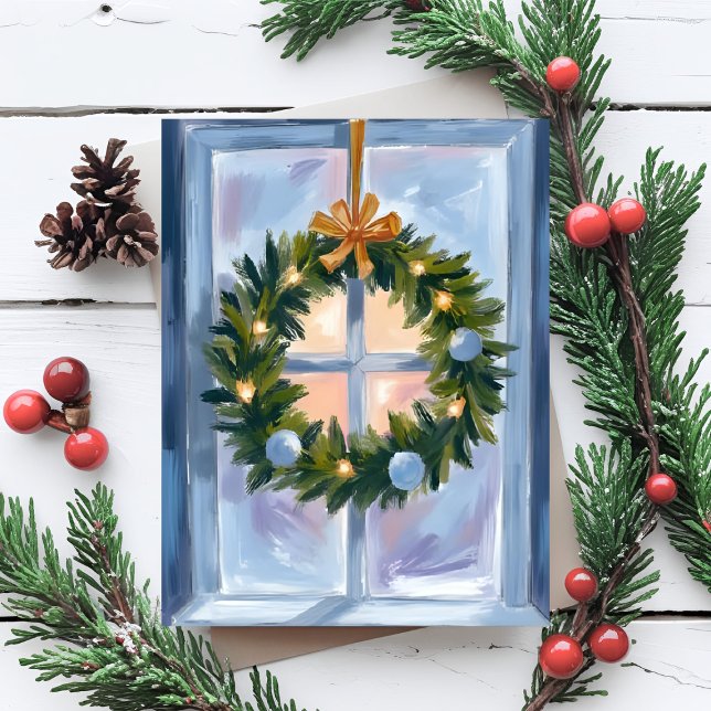 Tarjeta de vacaciones en acuarela de corona navide (Subido por el creador)