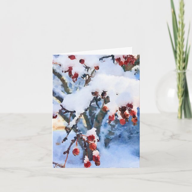Tarjeta de vacaciones en blanco acuarela de nieve  (Anverso)